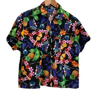 Ocean Pacific Tropical Hawaiian Colorful Vintage Full Zip Shirt Island V…